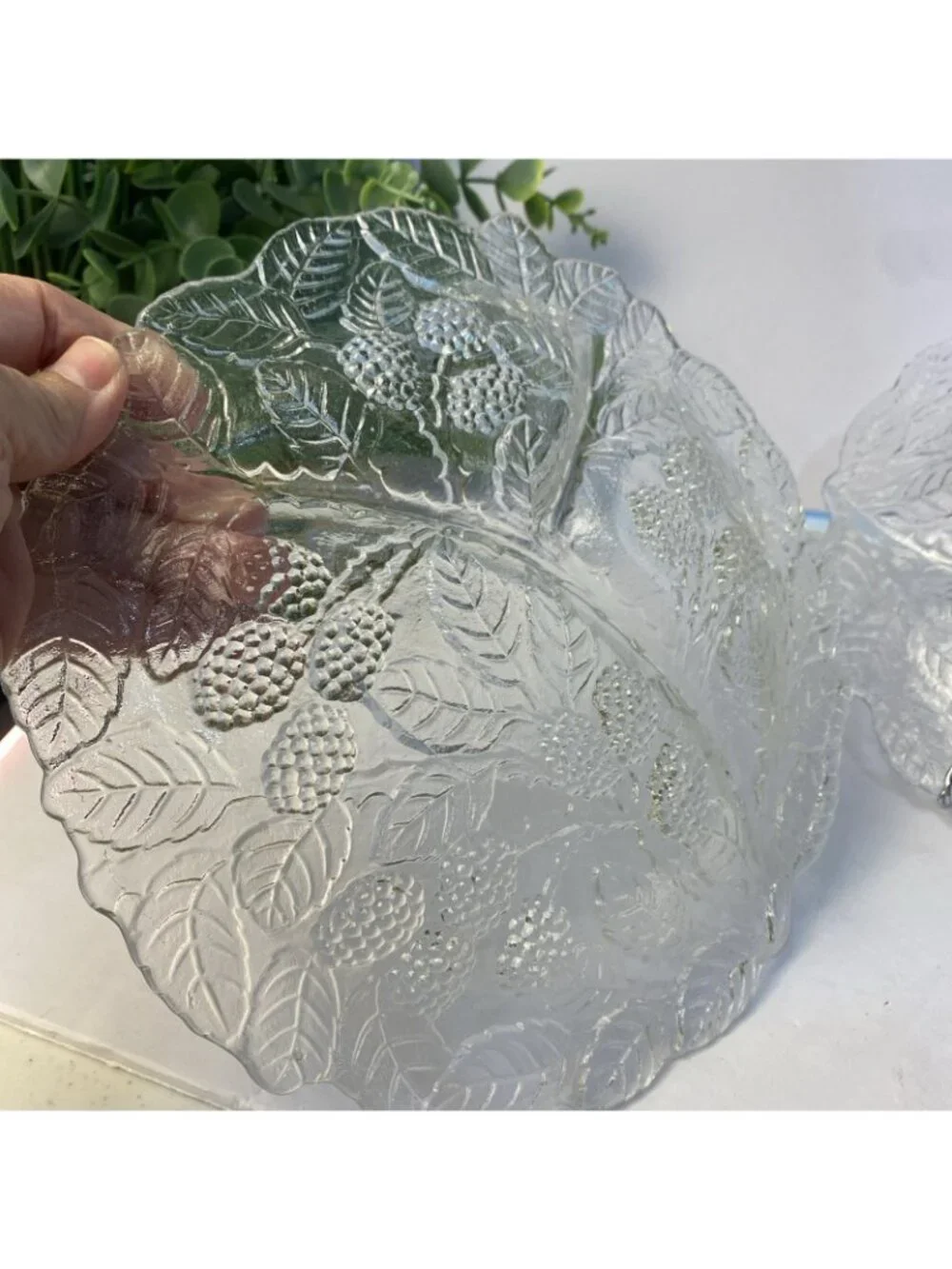 Indiana Glass Raised Embossed Loganberry 3 Section 9” Relish Plates-2